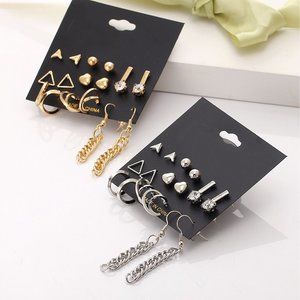 Spiral Stud Hoop Dangle Earring Set 9 Pair Set